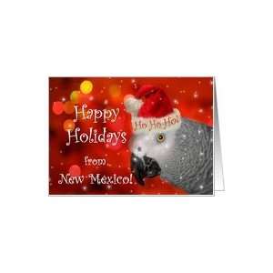   Holidays Card from New Mexico, African Grey Parrot with Santa Hat Card