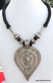 ANTIQUE ETHNIC TRIBAL OLD SILVER NECKLACE PENDANT INDIA  