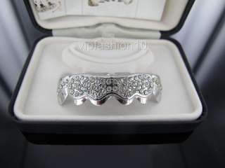 BEST GRILLZ TEETH SILVER WHITE STONES TOP BOXED  