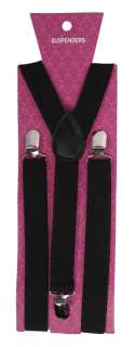 Suspenders Braces Elastic Clip On Y BACK UNISEX BLACK  