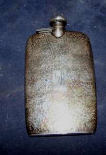 RARE ANTIQUE HAND HAMMERED STERLING SILVER HIP FLASK   HEAVY  