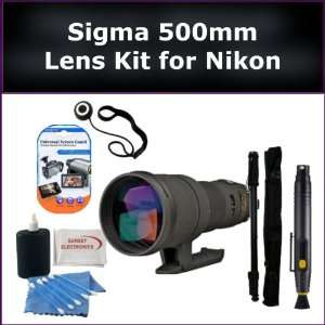   Sigma 500mm Lens, Lens Cap Keeper, Lens Cleaning Pen, Monopod, LCD