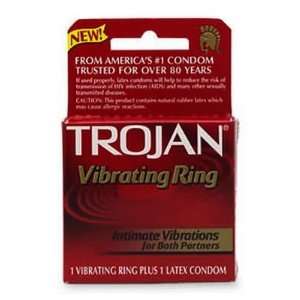 Bundle Trojan Vibrating Ring W/Condom and Aloe Cadabra Organic Lube 