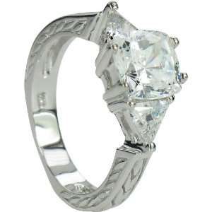   Zirconia Cecilia Cushion Cut With Trillions Estate Style Ring Jewelry