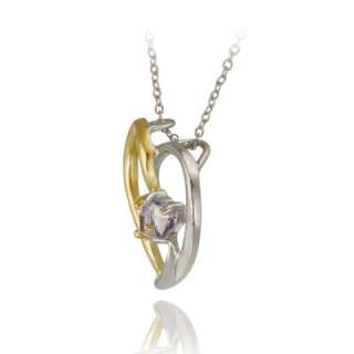 925 Silver Two Tone .40ct Amethyst Heart Pendant  