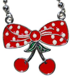 Necklace Cherry Bow Rockabilly Pin Up Tattoo Pendant  