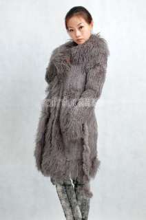 Rabbit Fur Knitted Jacket with Tibet Sheep Fur trimmed  