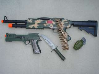 Combat Force Military Set: Machine Gun, Pistol, Knife, Grenade + FREE 