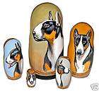 tri color bull terrier on russian nesting dolls dogs expedited