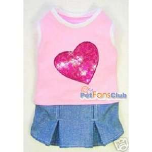 Pink Heart Denim Dress Dog Clothes 