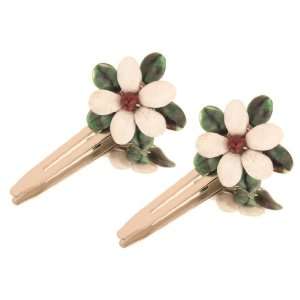  White and Burgundy Floral Hair Clips Jewelry