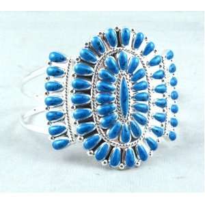   Zuni Style Cluster Bracelet Turquoise Blue & Silver Plate: Jewelry