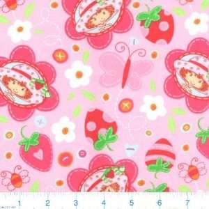 45 Wide Flannel Strawberry Shortcake Strawberries Pink Fabric By The 