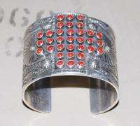 Native Navajo SUNSHINE REEVES Silver Red Coral Bracelet  