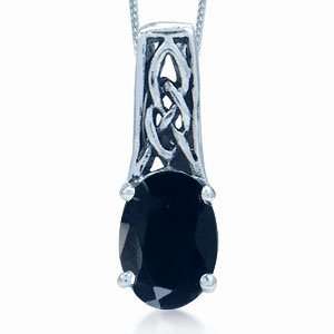 SS2802   Black Sapphire 925 Sterling Silver Celtic Knot Pendant with 