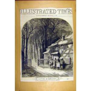  1860 Letting In Christmas Winter Scene Sketch Print: Home 