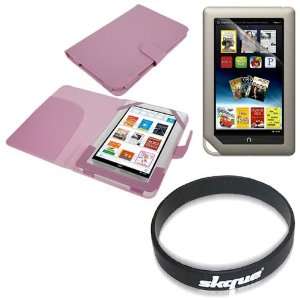 Skque Pink Leather Cover + lcd Screen Protector for Barnes Noble Nook 