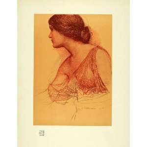   Study Women Sanguin Dress Profile Breast Art   Original Color Print