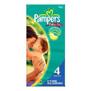Pampers Baby Dry Diapers Mega Pack Size 4, 52 Count
