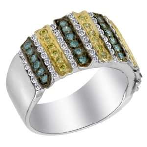  14K Two Tone Ring with Yellow, Blue and White Round 