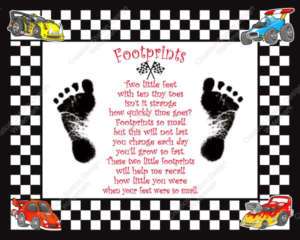 Race Car Theme Babys Footprints with Poem  