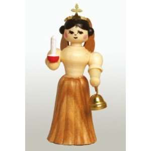  German Angel Candle and Bell in Natural Finish 2 Inch 