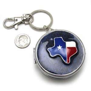  Keychains ~ Blue with Texas Map Silvertone Pill Case 