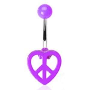 Belly Button Navel Ring with Moving Hinge and Neon Purple Heart Peace 