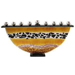  Fused Glass Art Menorah   Topaz / Black 