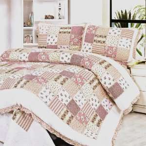   3PC Floral Vermicelli Quilted Patchwork Quilt Set (Full/Queen Size