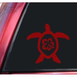  Hibiscus Honu Hawaiian Sea Turtle Dark Red Vinyl Decal 