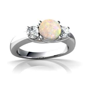  14K White Gold Round Genuine Opal Trellis Ring Size 8.5 