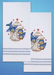 Stamped Kitchen Guest Towels for Embroidery Blue Birds 021465129358 