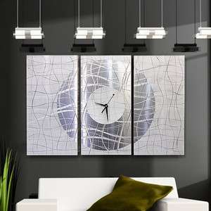  Allen Crafted Metal Painting Modern Abstract Wall Silver Large Clock 