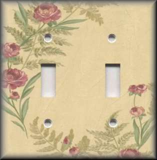 Double Switch Plate Cover   Roses & Fern Leaves  