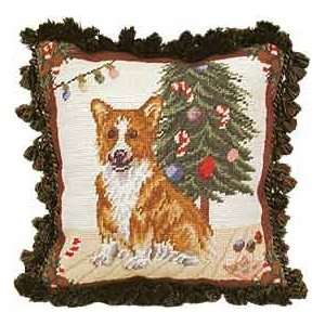  Christmas Corgi Needlepoint Pillow with Tassels