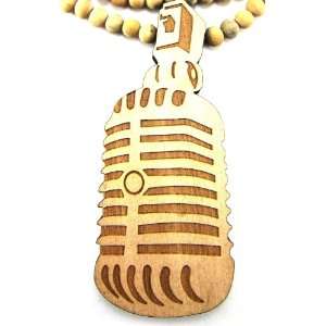  Large Wooden Microphone Good Quality Wood Pendant & Chain 