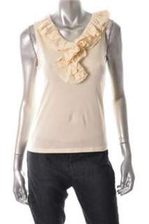 Lauren Jeans Co. NEW Petite Knit Top Ivory BHFO Ruffled Shirt PP 