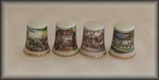 Set of 4 English Countryside Porcelain Thimbles  