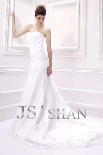 Jsshan Flower Organza Embroidery Beading Train Bridal Gown Wedding 