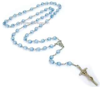 Blue Papal Rosary Beads Necklace 32 Long Miraculous  
