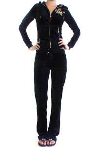 NWT Christian Audigier Velour Track Suit Set LOGO Black 100%Auth 