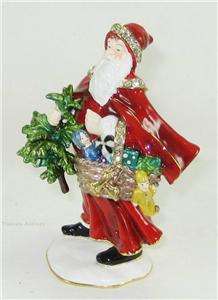 Bejeweled Santa Claus w Tree and Basket of Gifts Trinket Box  