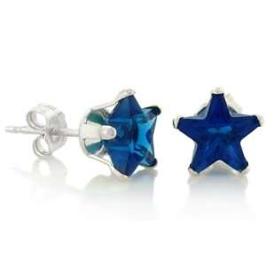 December Birthstone Blue Zircon Star Cut Cubic Zirconia CZ Silver Stud 