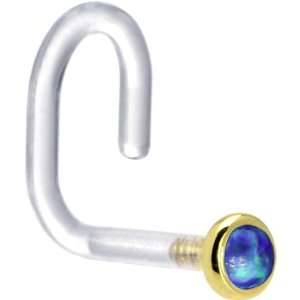   Yellow Gold 2mm Dark Blue Synthetic Opal Bioplast Nose Ring: Jewelry