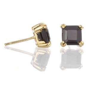  Black CZ Stud Earring in Gold Plate: CHELINE: Jewelry