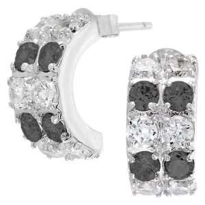  Black & White CZ Sterling Silver Hoop Earrings: Jewelry
