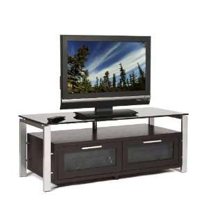   Espresso with Silver Metal and Black Glass TV Stand: Furniture & Decor