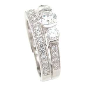   Ring with Round Cut Side Stones and Matching Band Cz Bridal Set (9
