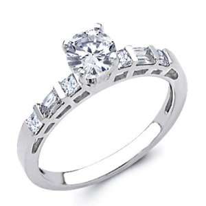 with Side Stone CZ Cubic Zirconia Ladies Wedding Engagement Ring Band 